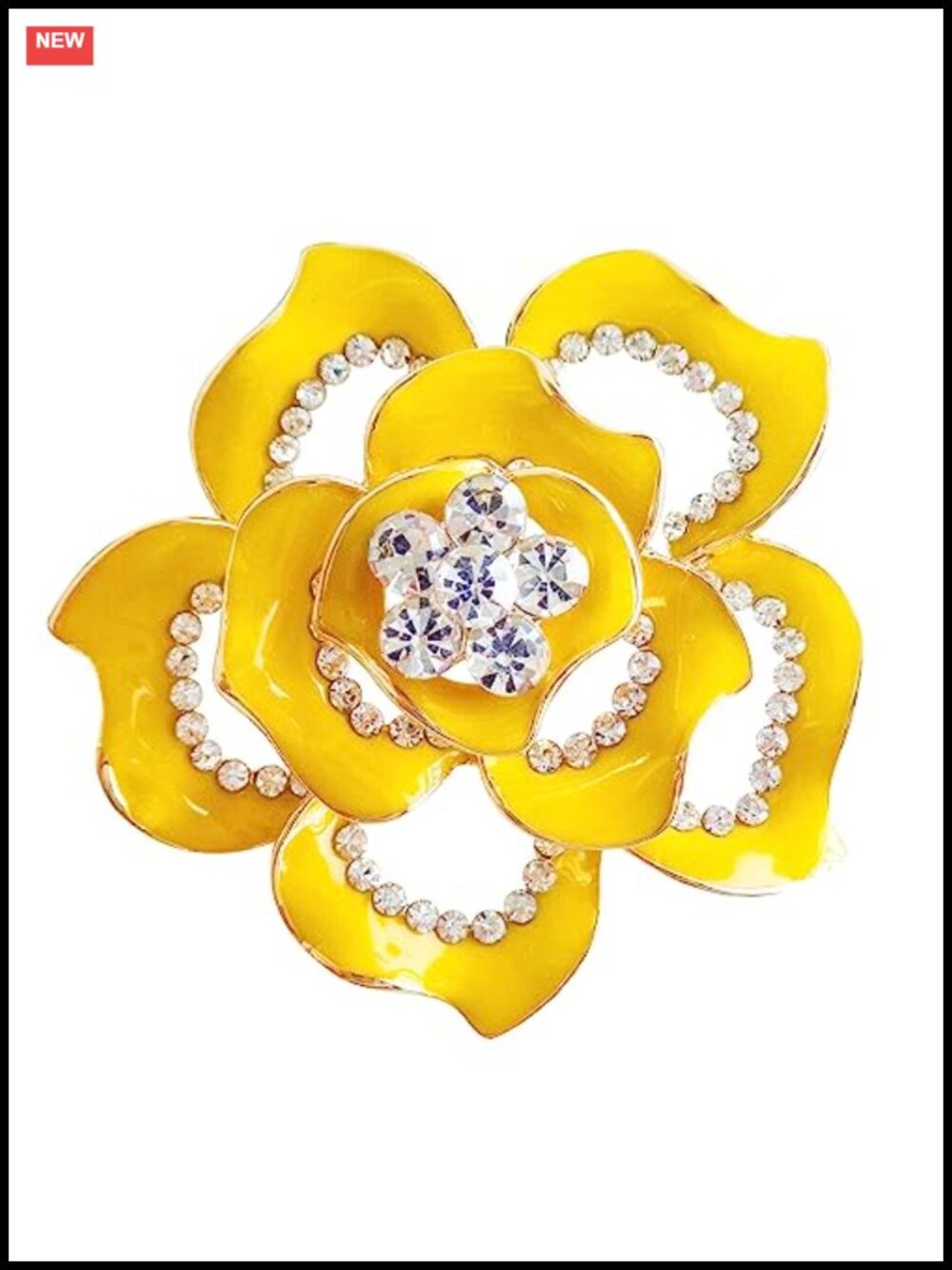 18k Gold Plated Crystal Rose Flower Enamel Brooch Pin